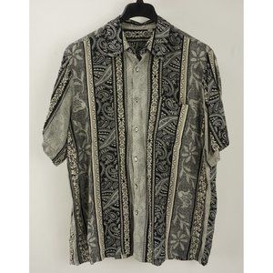 Vintage D'Avila Men's 1XB White Black Paisley Floral Rayon Hawaiian Camp Shirt
